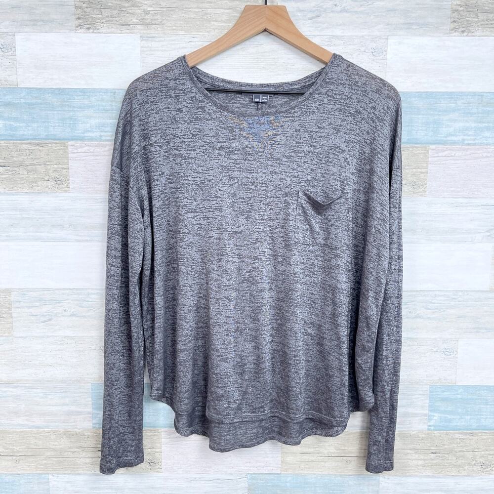 Vince Metallic Stretchy Relaxed Pocket Tee Gray Long Sleeve Womens Medium